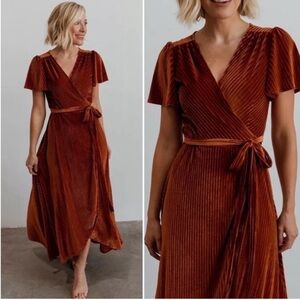 Baltic Born Orange Asymmetrical Wrap Midi Dress